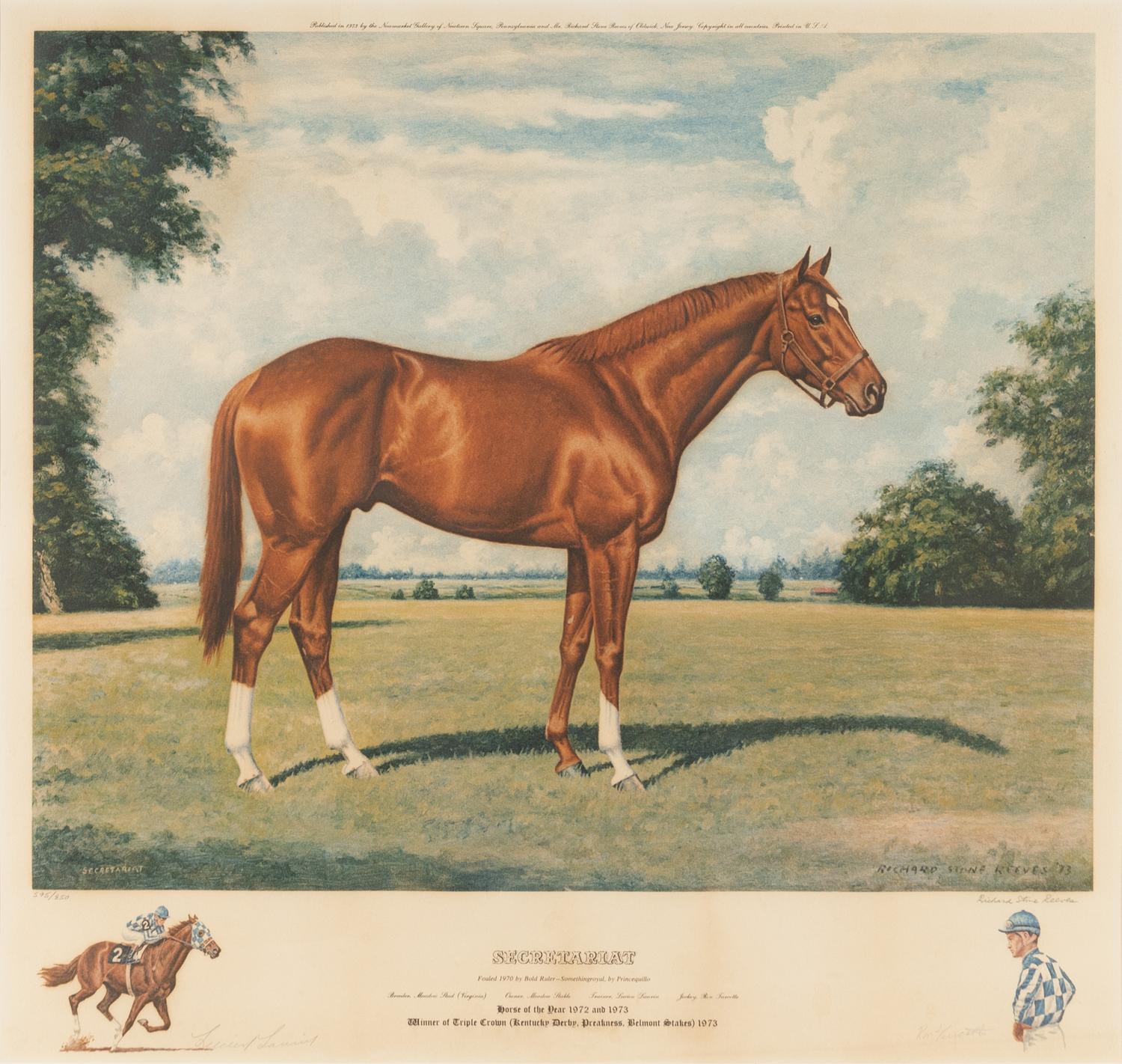 A Secretariat Limited Edition Richard Stone Reeves Print Signed by Trainer Lucien Laurin and Jockey Ron Turcotte,