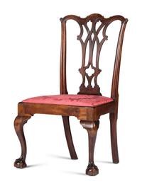 A Chippendale Carved and Figured Mahogany Claw-and-Ball Foot Side Chair