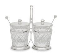 An American Silver and Cut Glass Jam Pot Set