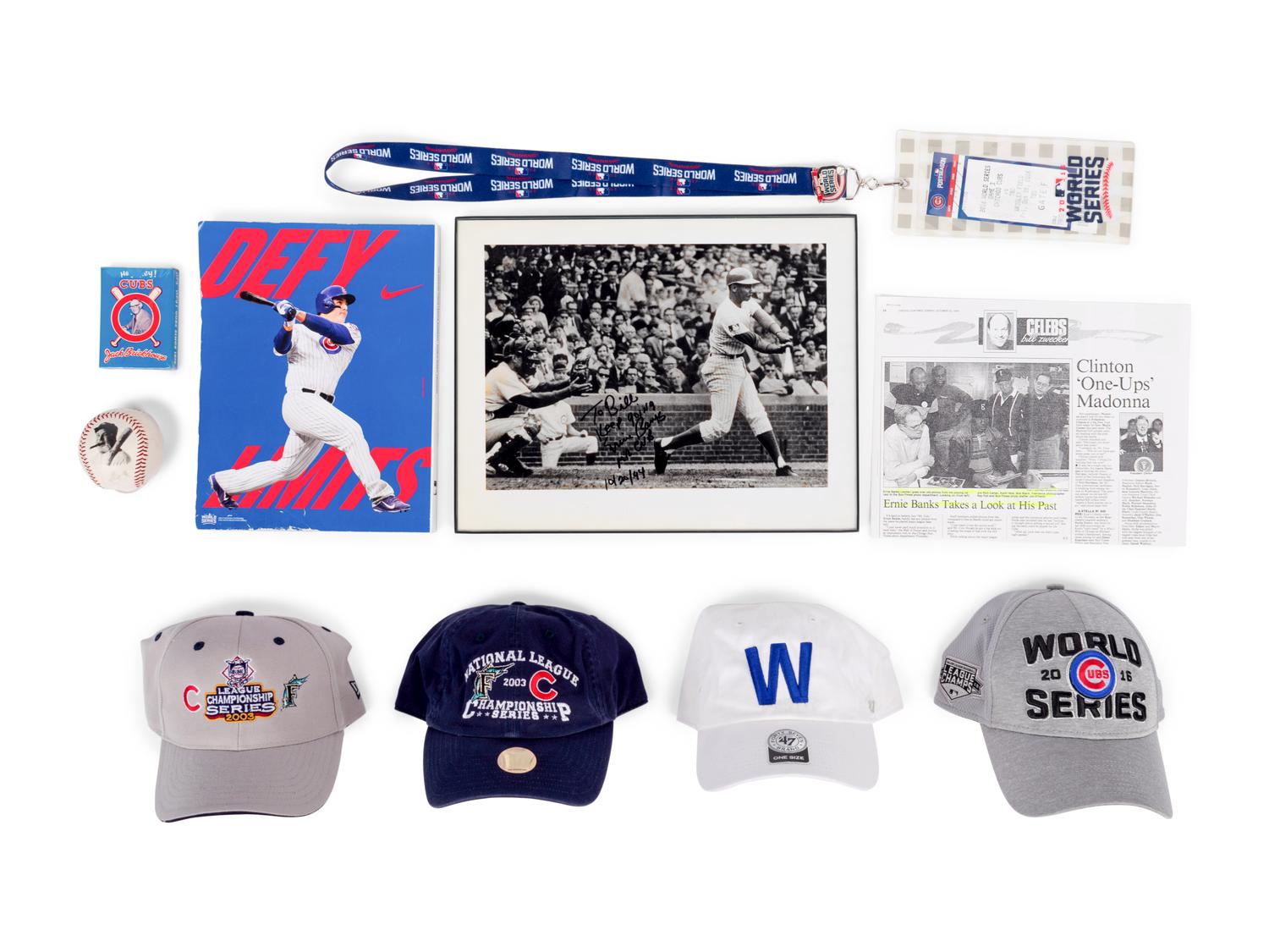 (Sports) A group of 7 pieces of memorabilia and ephemera from the Chicago Cubs, comprising: