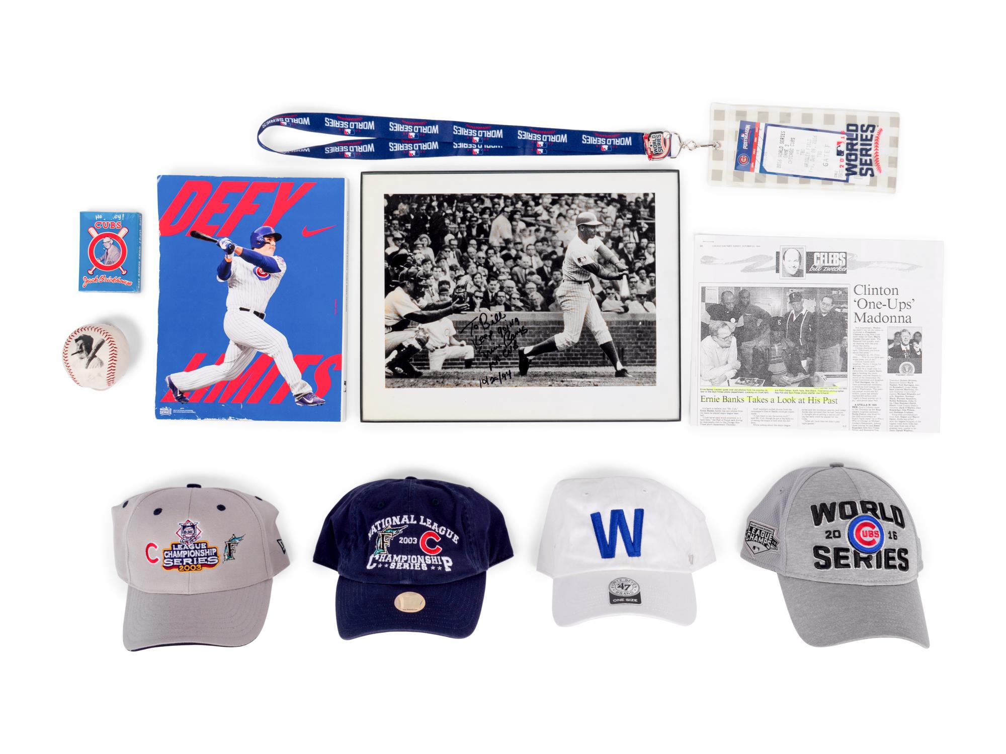 (Sports) A group of 7 pieces of memorabilia and ephemera from the Chicago Cubs, comprising: