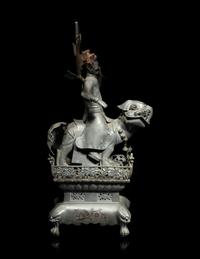 A Chinese Pewter Figural Group of Guan Gong