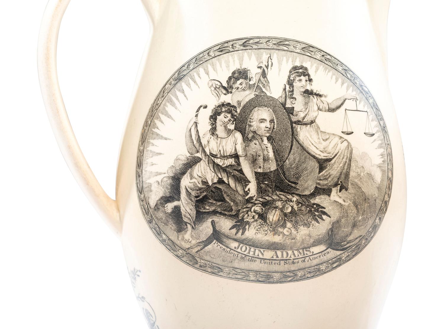 A Rare Liverpool Transfer-Printed Creamware 'John Adams' Pitcher