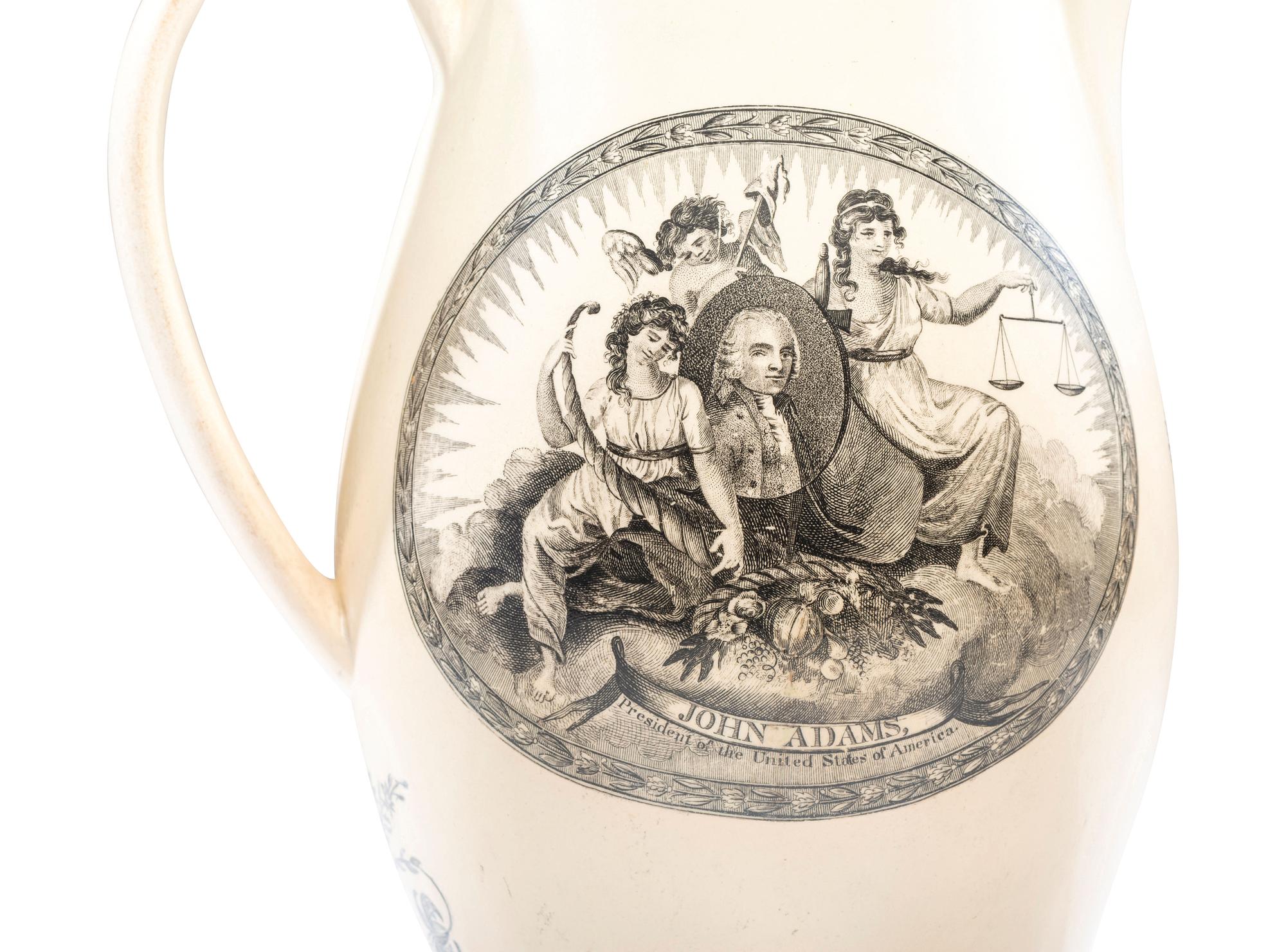 A Rare Liverpool Transfer-Printed Creamware 'John Adams' Pitcher