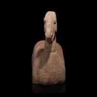A Chinese Pottery Figure of a Recumbent Horse, Han Dynasty — 漢 彩繪灰陶馬