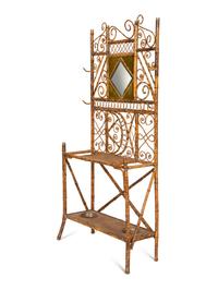 A Victorian Gilt Metal-Mounted Bamboo and Rattan Hall Stand