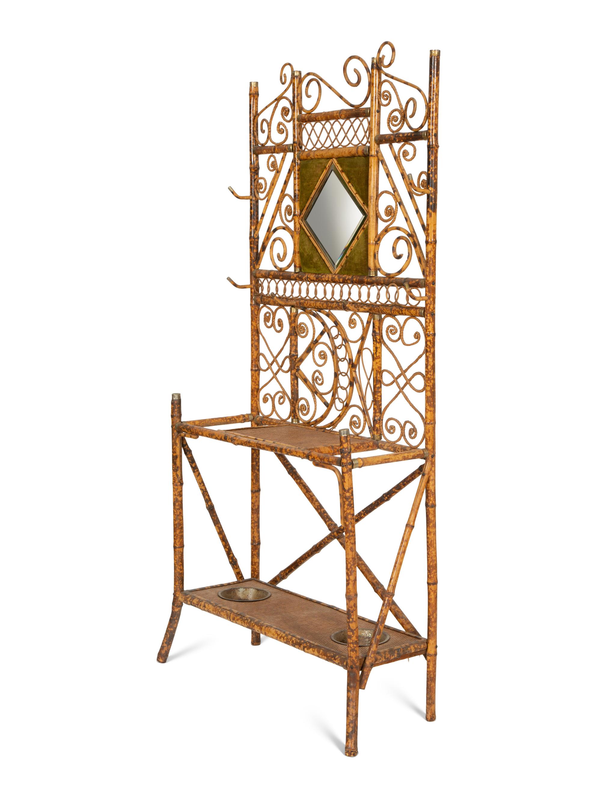 A Victorian Gilt Metal-Mounted Bamboo and Rattan Hall Stand