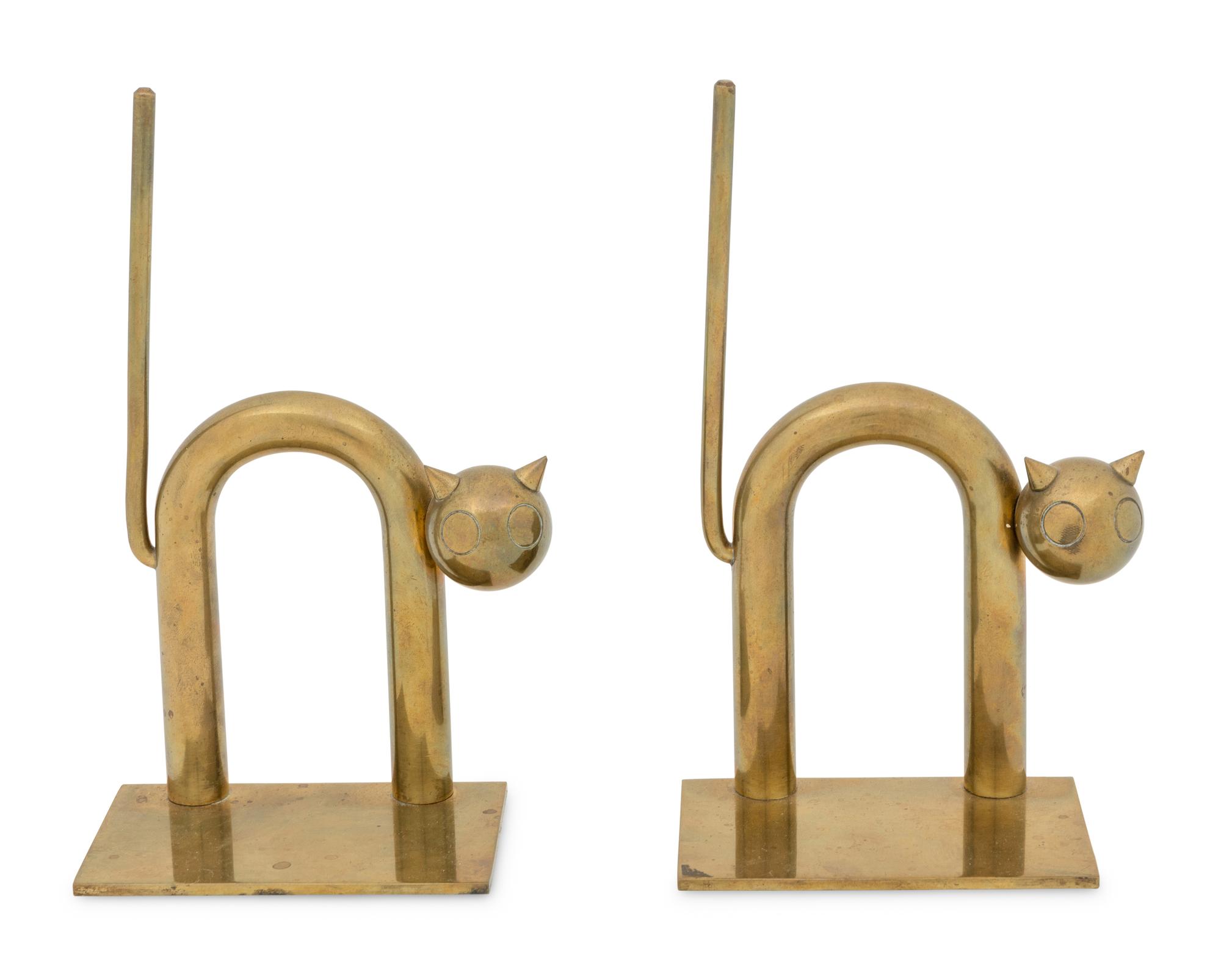 Pair of Cat Bookends Chase Brass & Copper Co., USA
