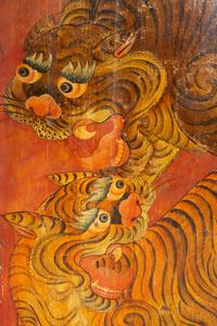 A Tibetan Polychrome Painted Tiger Door