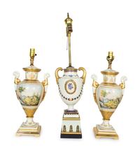 A Pair of Paris Porcelain Lamps and an Additional Lamp