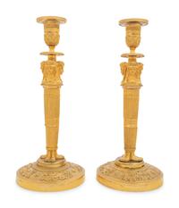 A Pair of Empire Gilt Bronze Candlesticks