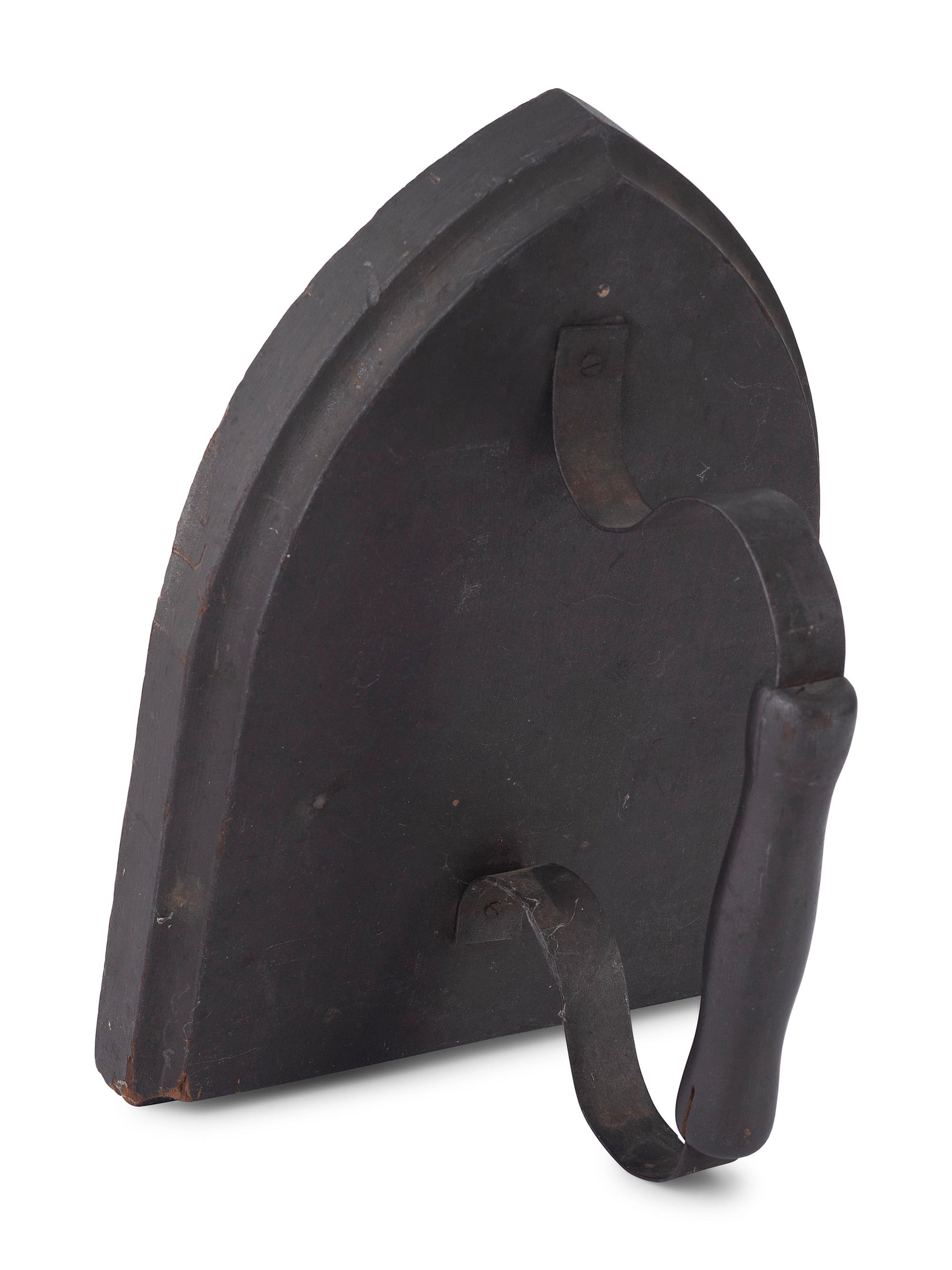 A Painted Wood and Metal Two Cent Pressing Iron-Form Sign