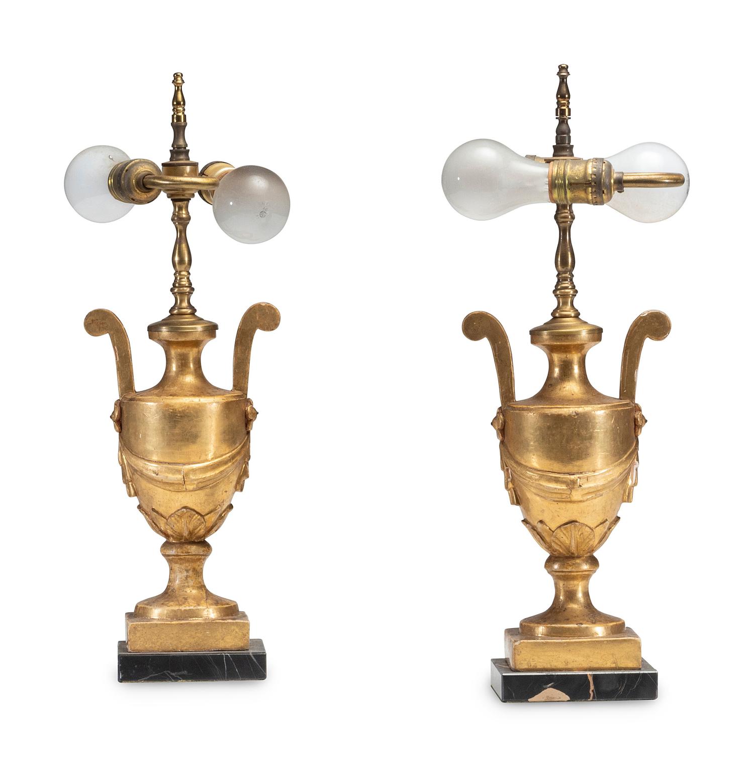 A Pair of Continental Giltwood Urns