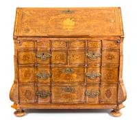 A Dutch Walnut and Marquetry Bureau Height 45 1/2 x width 44 x depth 24 inches. — 19TH CENTURY