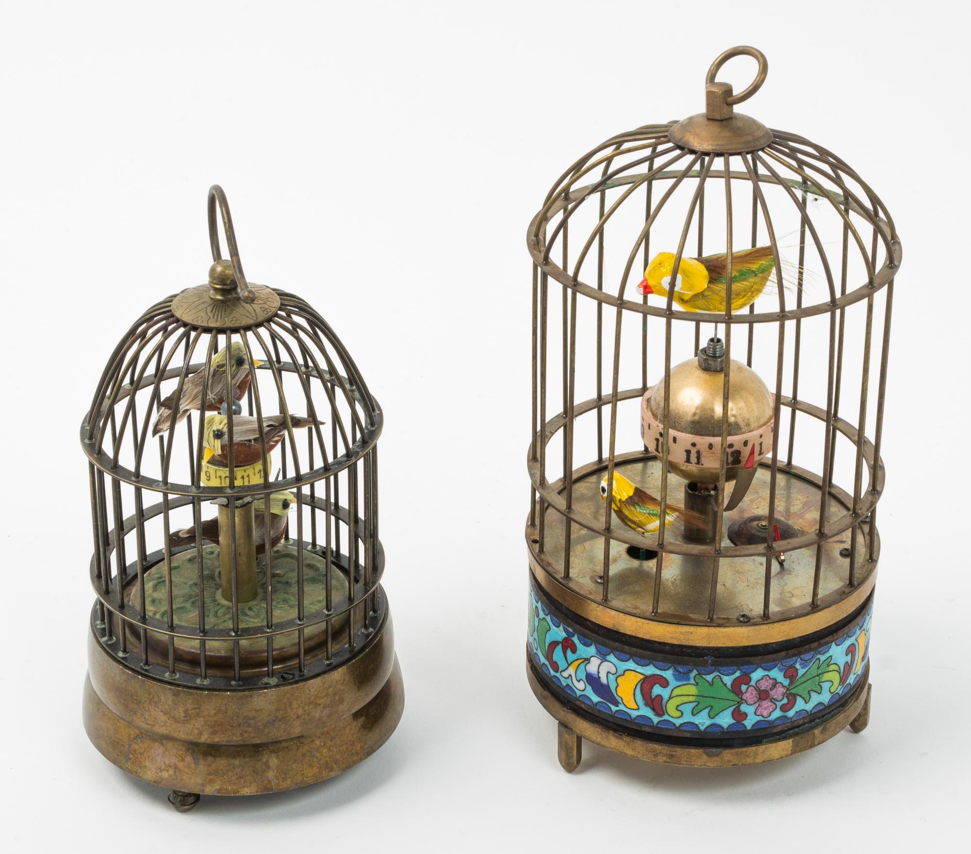 A Group of Two Birdcage Automaton Clocks Height of tallest 8 1/4 inches. — 20TH CENTURY