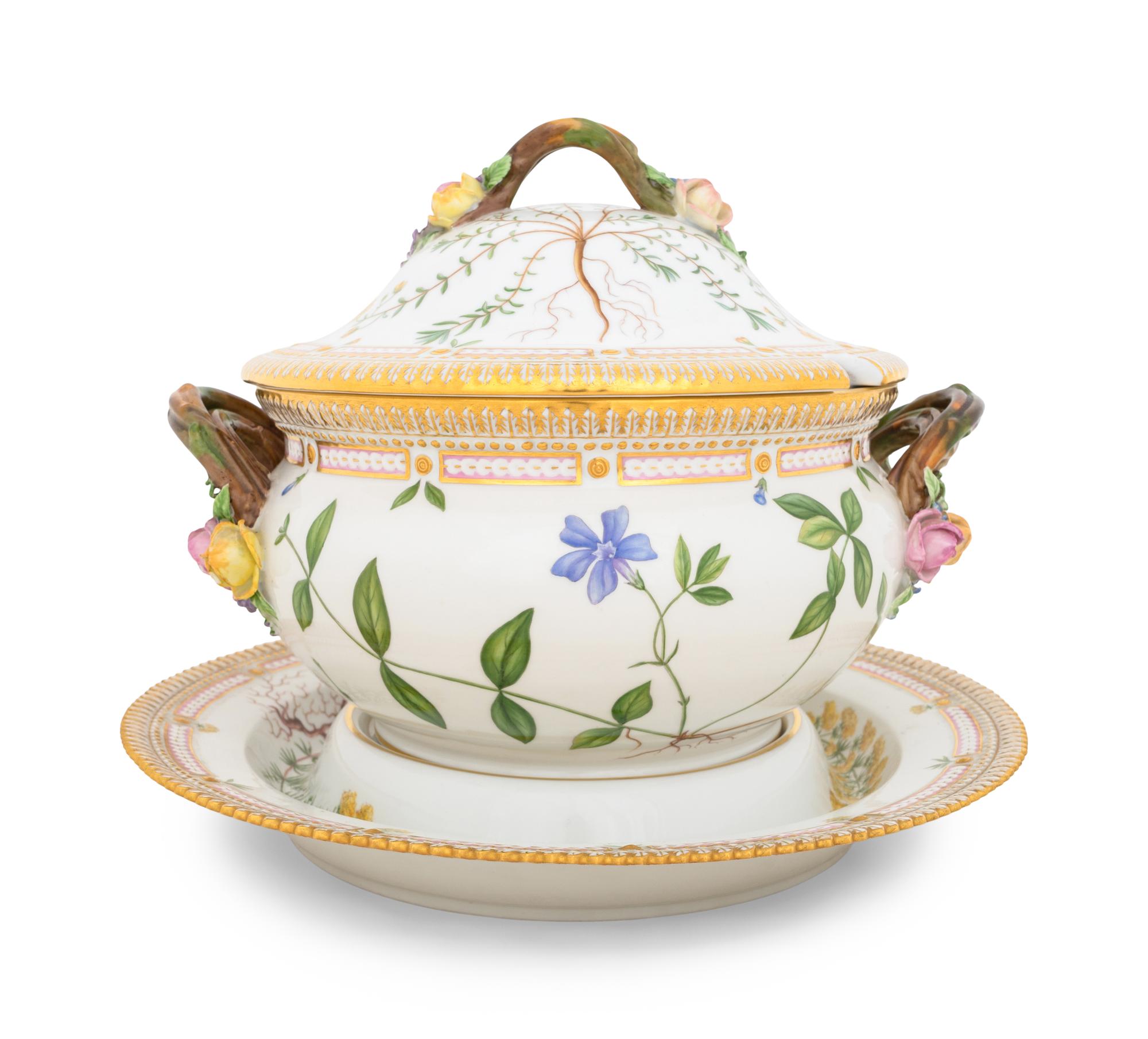 A Royal Copenhagen Flora Danica Round Tureen and Underplate