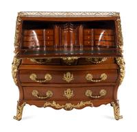 A Louis XV Style Gilt Bronze Mounted Mahogany Slant-Front Bureau