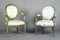 A Pair of Louis XVI Style Painted Fauteuil, Height 37 1/4 inches.