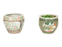 A Pair of Chinese Famille Jaune Porcelain Fish Bowls
