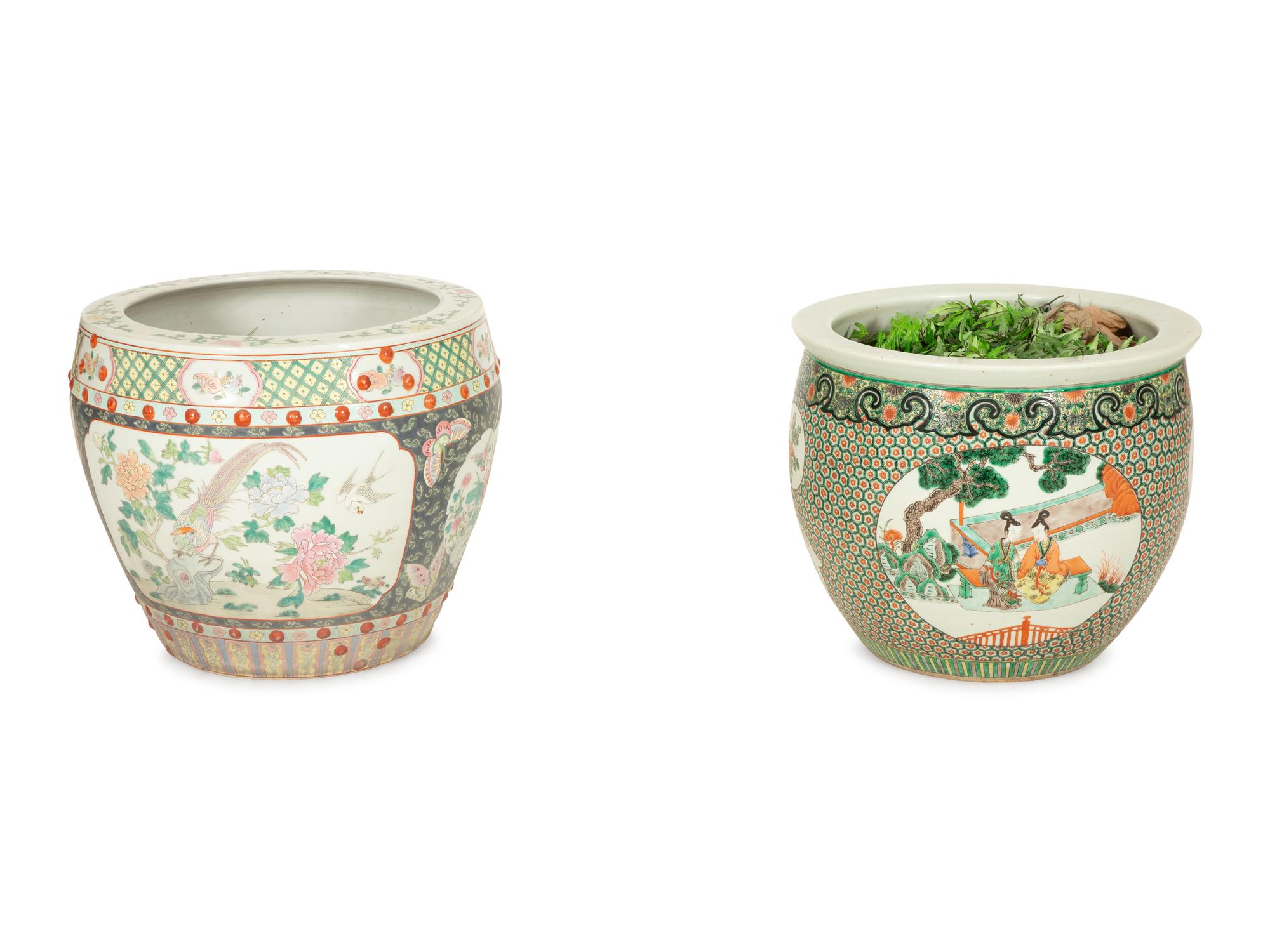 A Pair of Chinese Famille Jaune Porcelain Fish Bowls