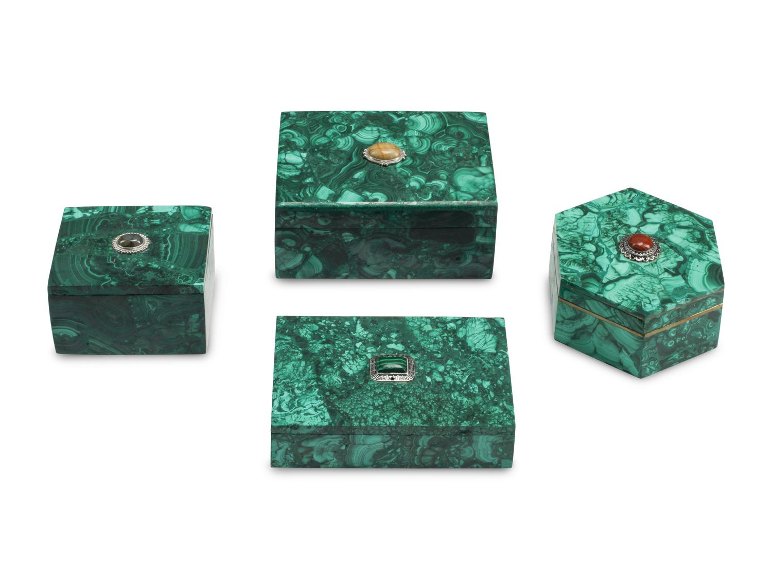 A Group of Four Malachite Boxes