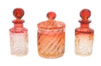 A Molded Glass Dresser Set Height of tallest 5 1/2 inches. — Likely BACCARAT