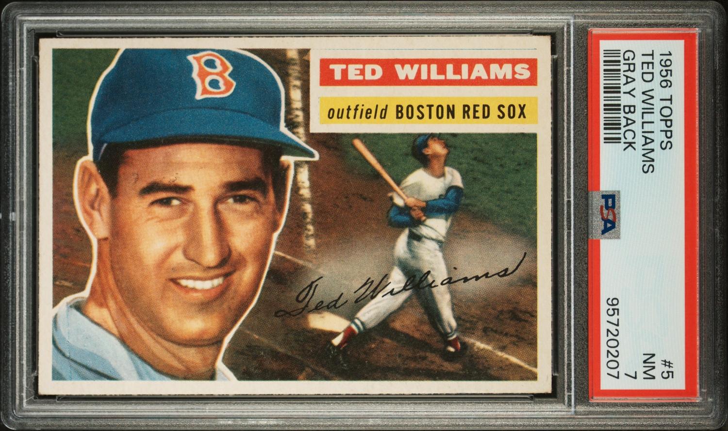 A 1956 Topps Ted Williams Baseball Card No. 5 (PSA 7 NM) Gray Back