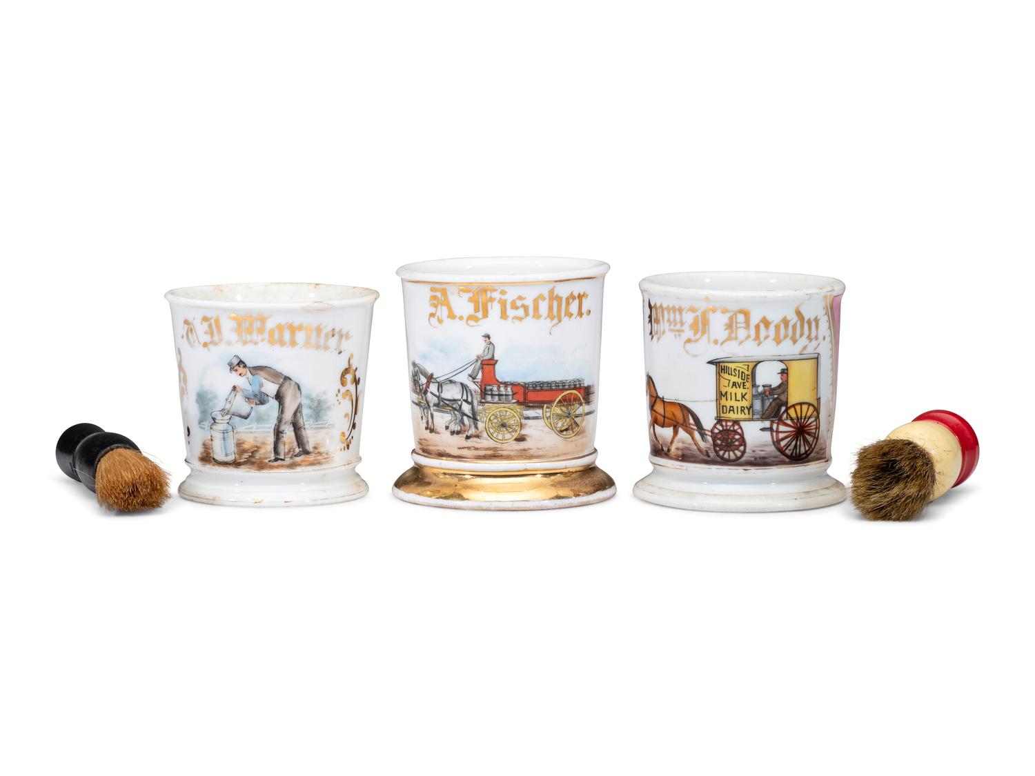 Three Milkman's Porcelain Occupational Shaving Mugs