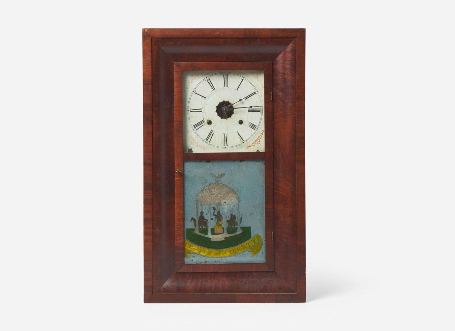 A rare Classical mahogany "Temple of Liberty" mantel clock, bears printed paper label of Terhune & Edwards, New York, circa 1834