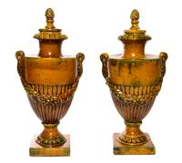 A Pair of Glazed Terra Cotta Urns Height 28 inches. — 20TH CENTURY