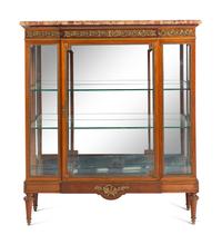A Louis XVI Style Gilt Metal-Mounted Marble-Top Vitrine Cabinet