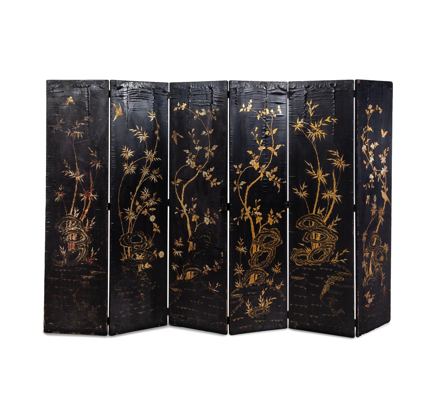 A Chinese Export Lacquer Six-Panel Floor Screen