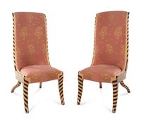 A Pair of Modernist French Parcel Ebonized High-Back Slipper Chairs
