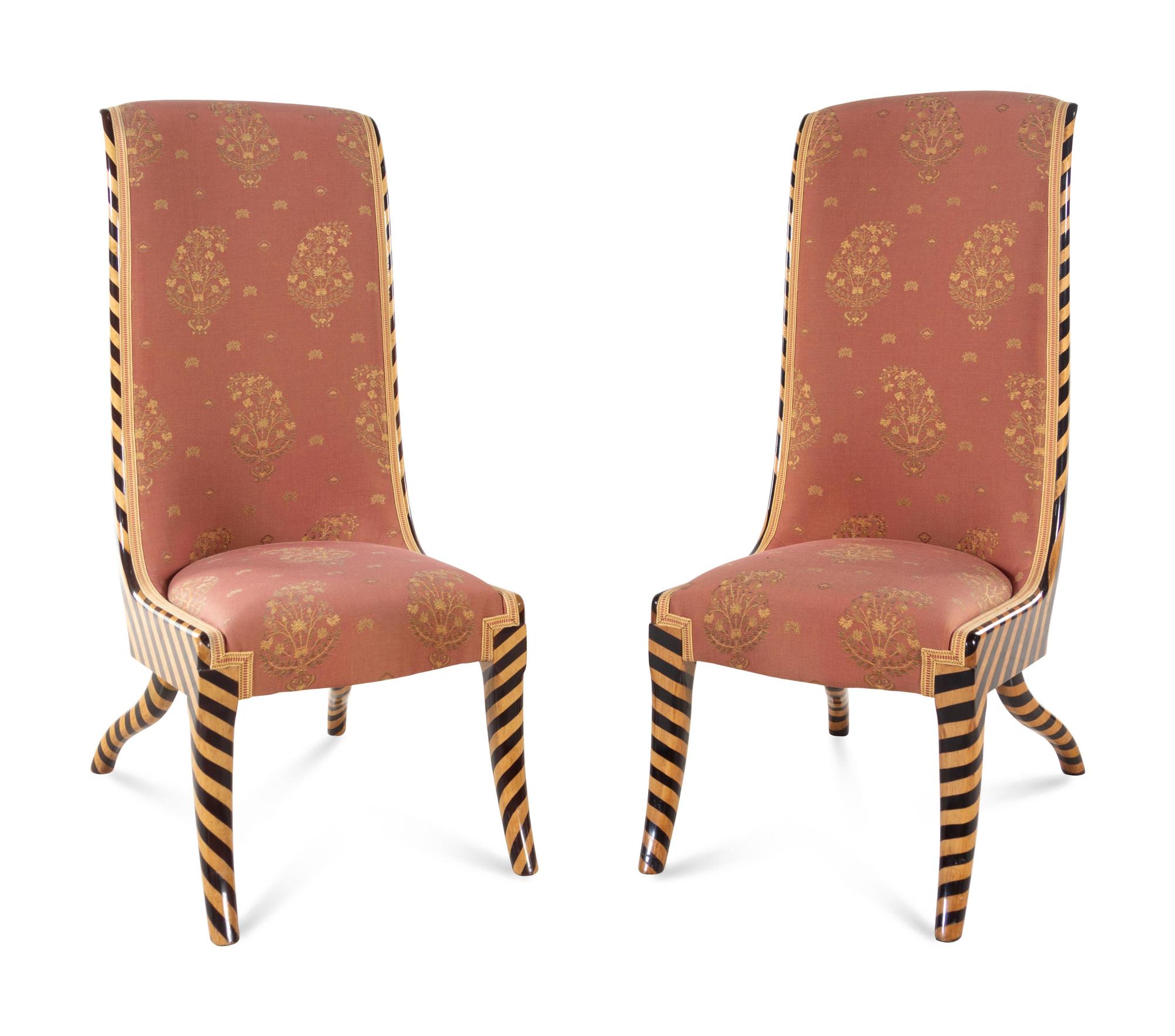 A Pair of Modernist French Parcel Ebonized High-Back Slipper Chairs