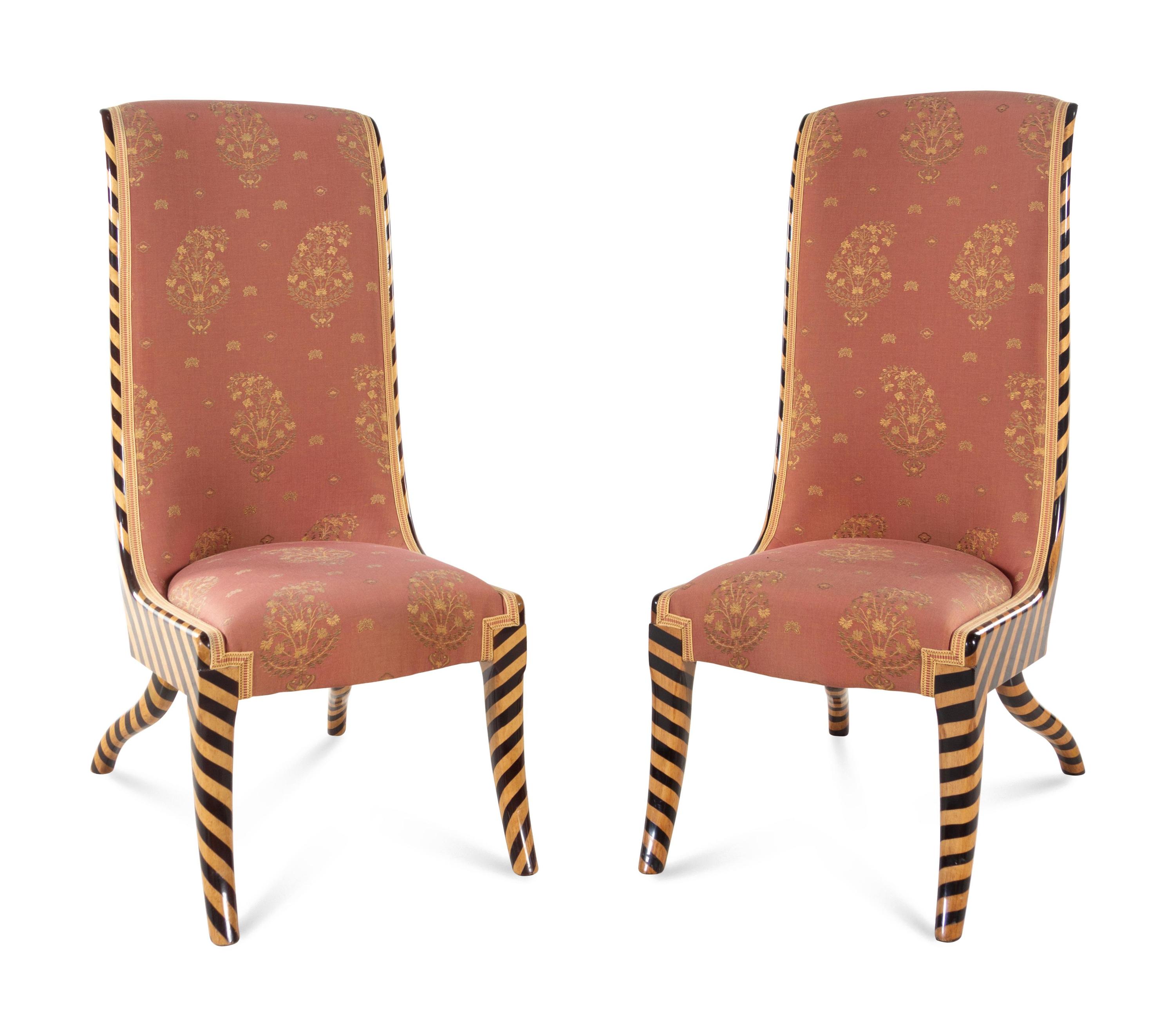 A Pair of Modernist French Parcel Ebonized High-Back Slipper Chairs