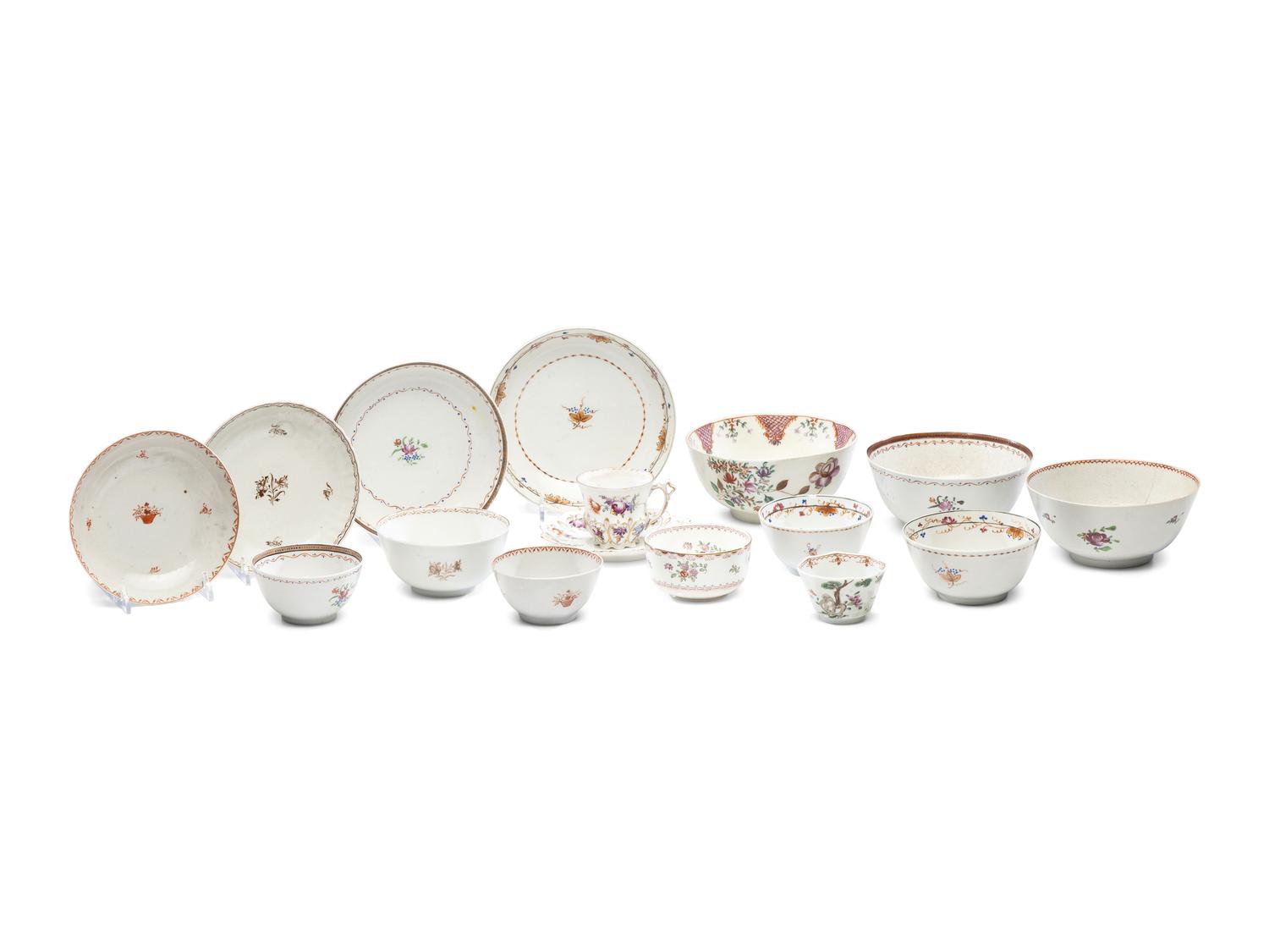 A Mixed Collection of Chinese Export Famille Rose and Rose Mandarin Porcelain Articles