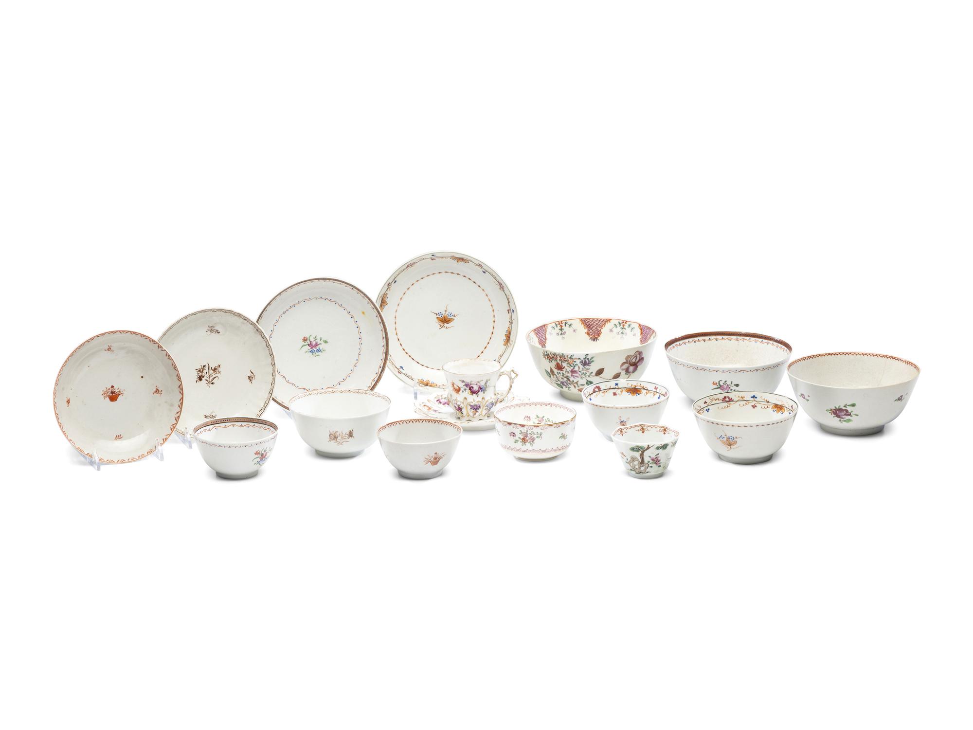 A Mixed Collection of Chinese Export Famille Rose and Rose Mandarin Porcelain Articles