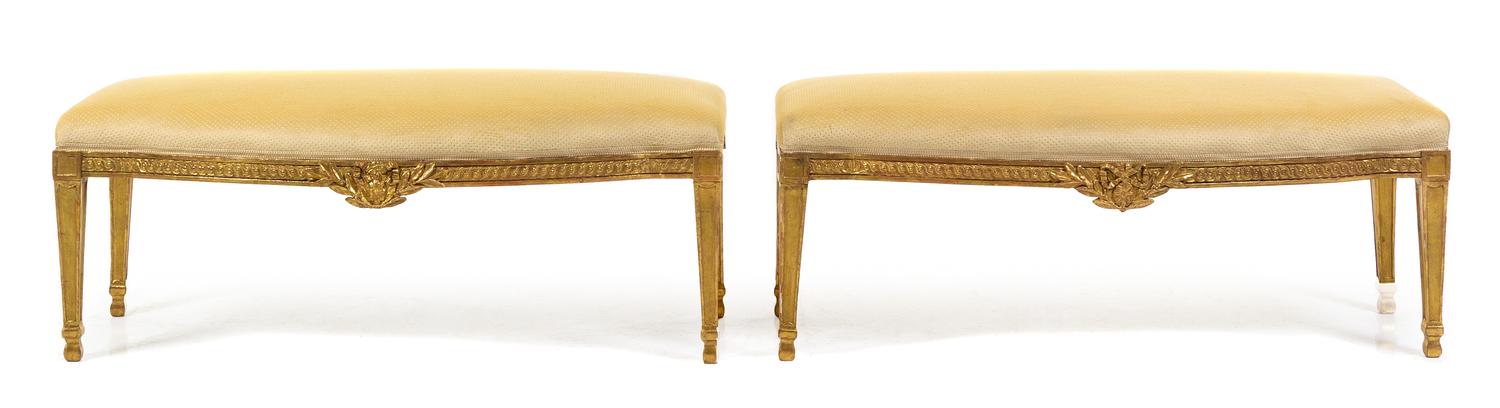 A Pair of Louis XVI Style Giltwood Benches Height 16 x width 42 x depth 17 inches. — 19TH CENTURY