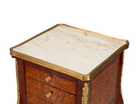 A Pair of Louis XV Style Gilt Bronze Mounted Marquetry Marble-Top Side Tables