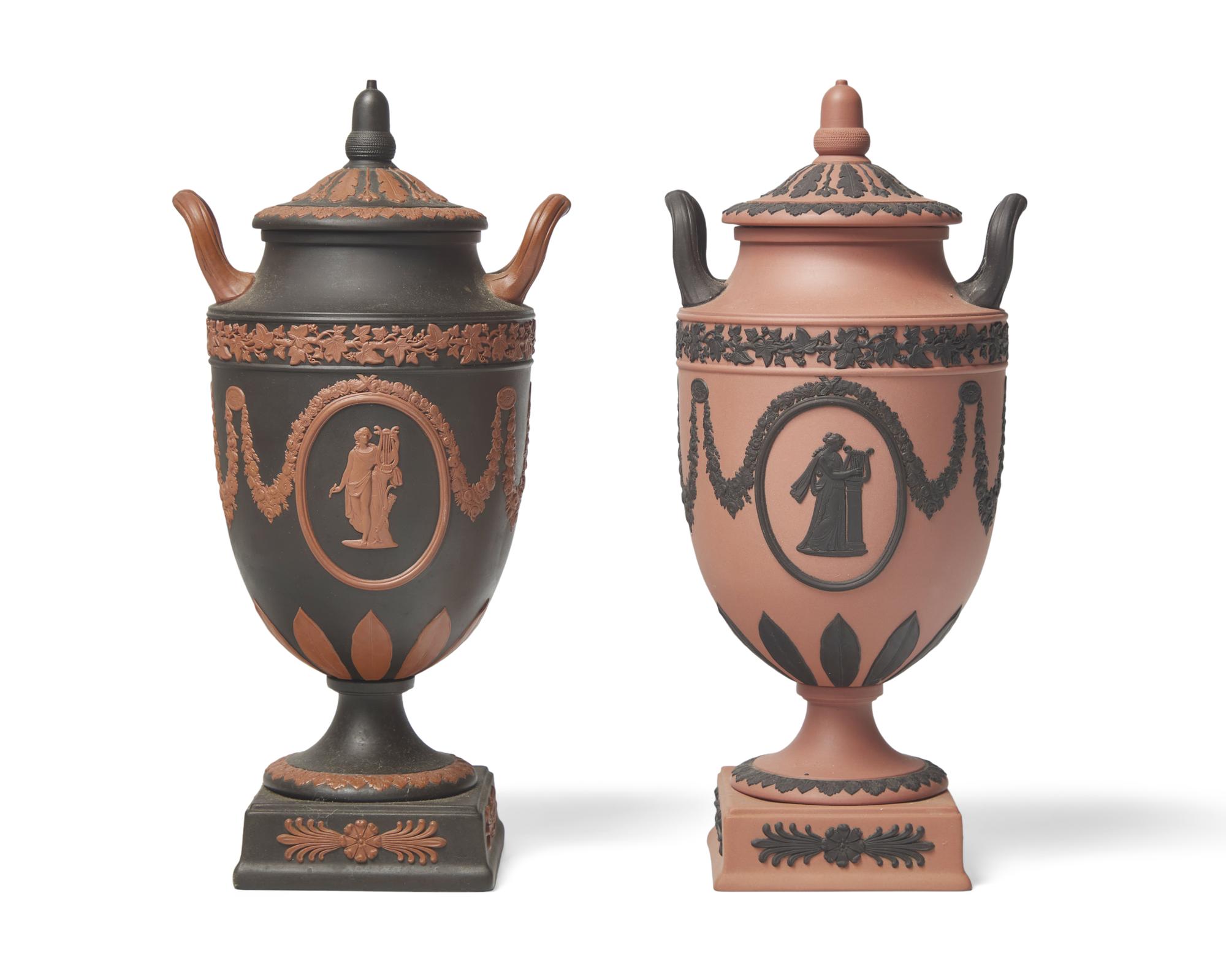 Two Wedgwood Jasperware Covered Urns