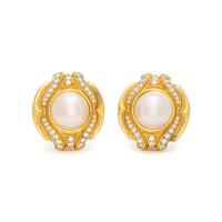 YELLOW GOLD, CULTURED MABE PEARL AND DIAMOND EARCLIPS