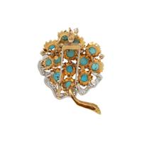 VAN CLEEF & ARPELS, TURQUOISE AND DIAMOND FLOWER BROOCH