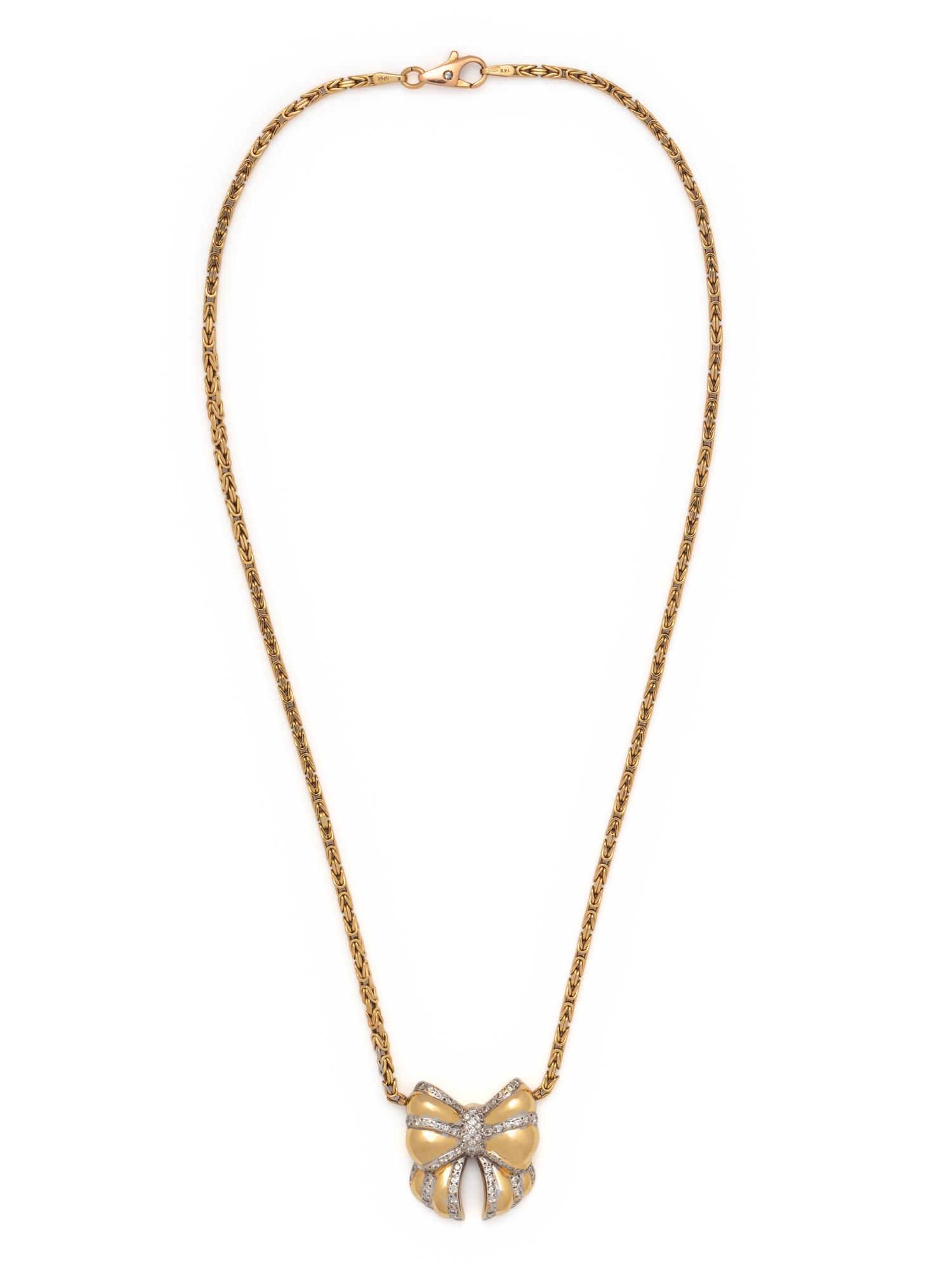 YELLOW GOLD AND DIAMOND BOW NECKLACE