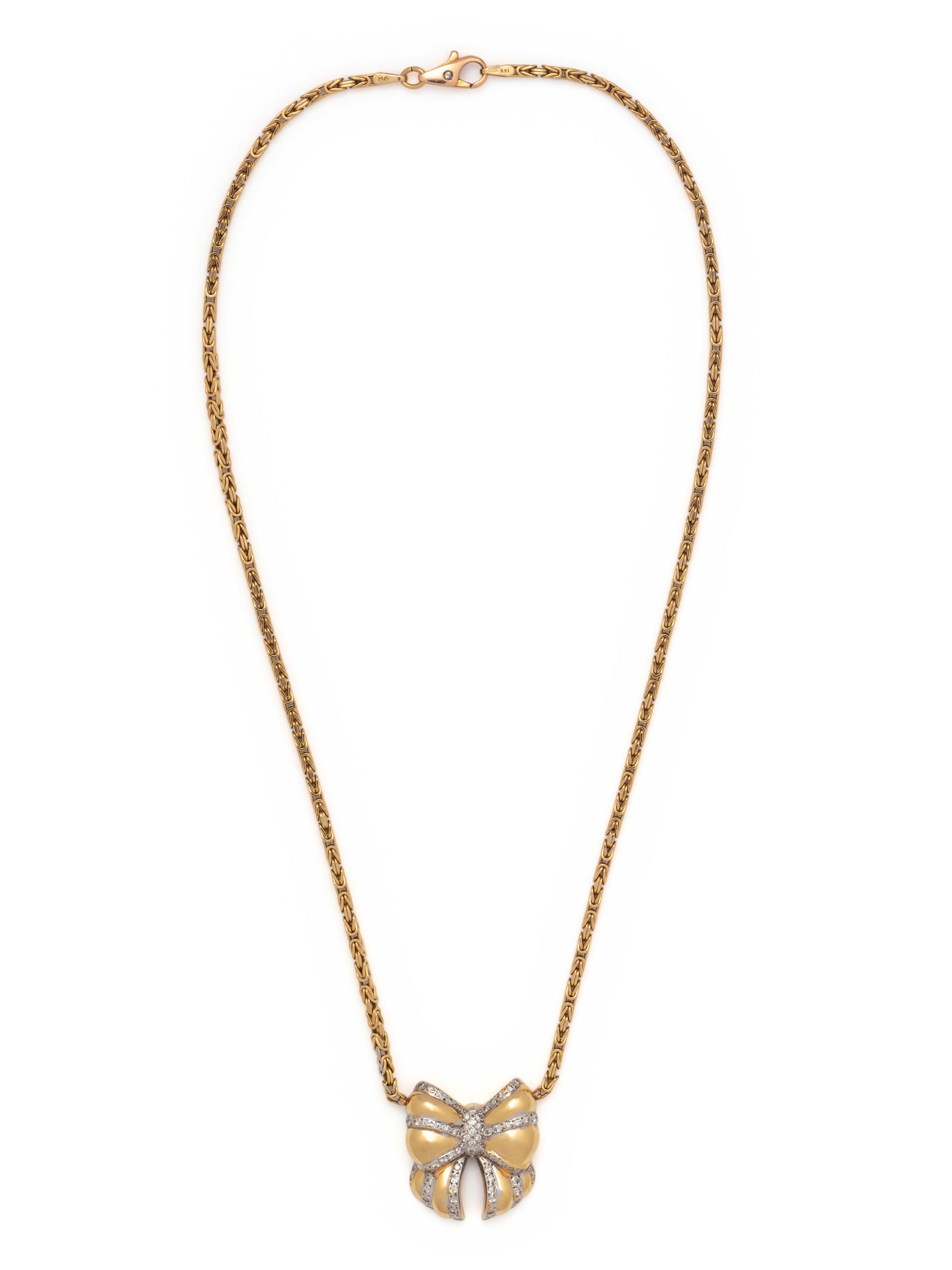 YELLOW GOLD AND DIAMOND BOW NECKLACE