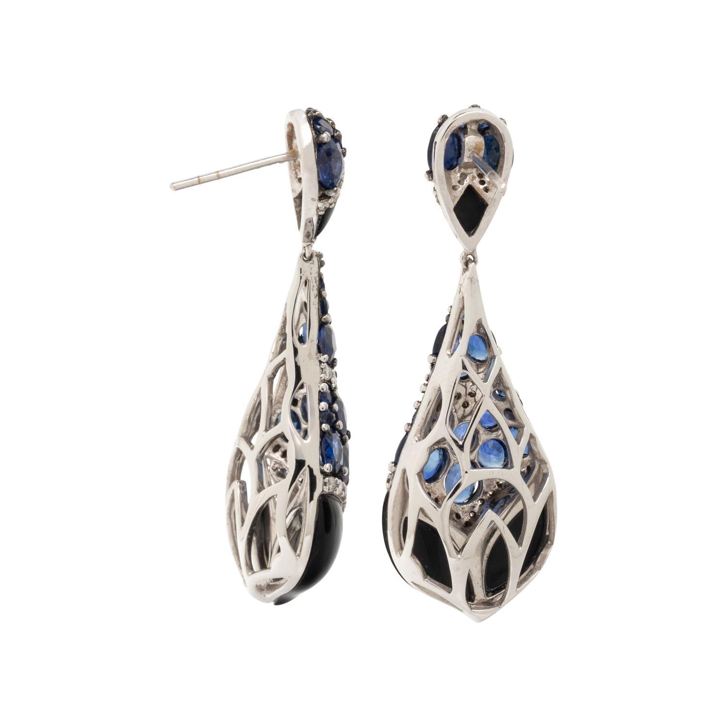 SAPPHIRE, DIAMOND, AND BLACK ONYX EARRINGS