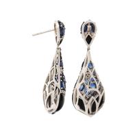 SAPPHIRE, DIAMOND, AND BLACK ONYX EARRINGS