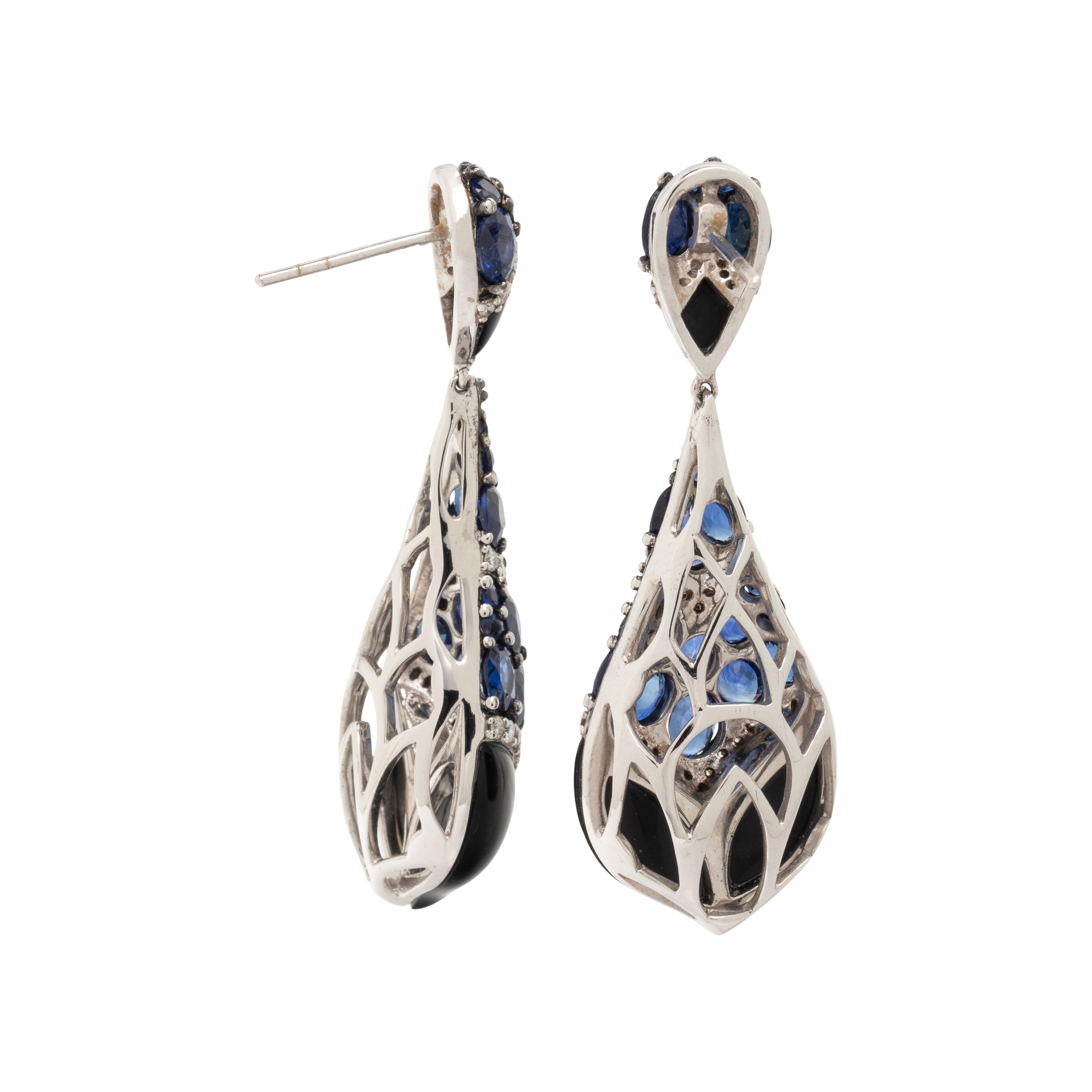 SAPPHIRE, DIAMOND, AND BLACK ONYX EARRINGS
