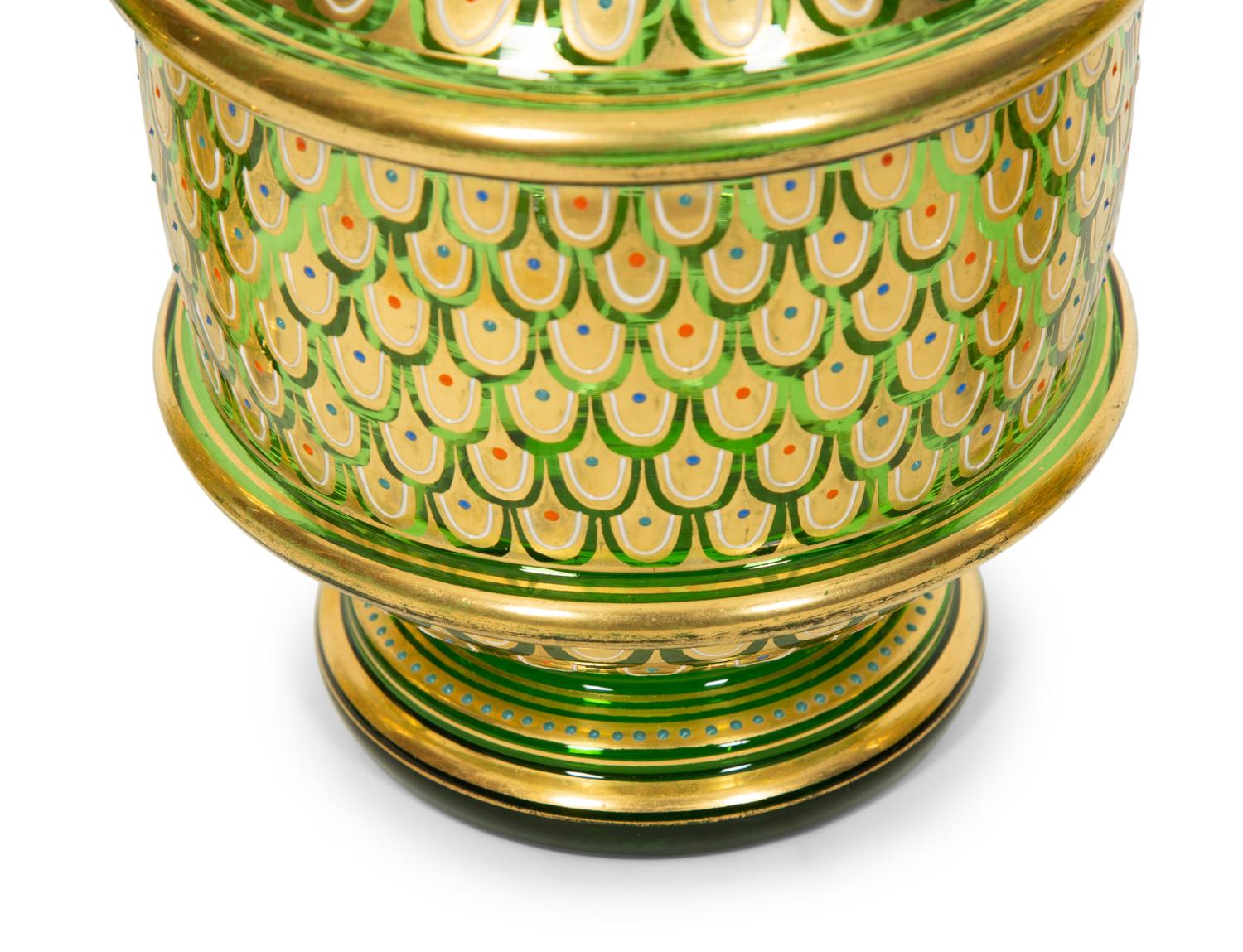 A Bohemian Enameled Glass Cocktail Set and Associated Ewer