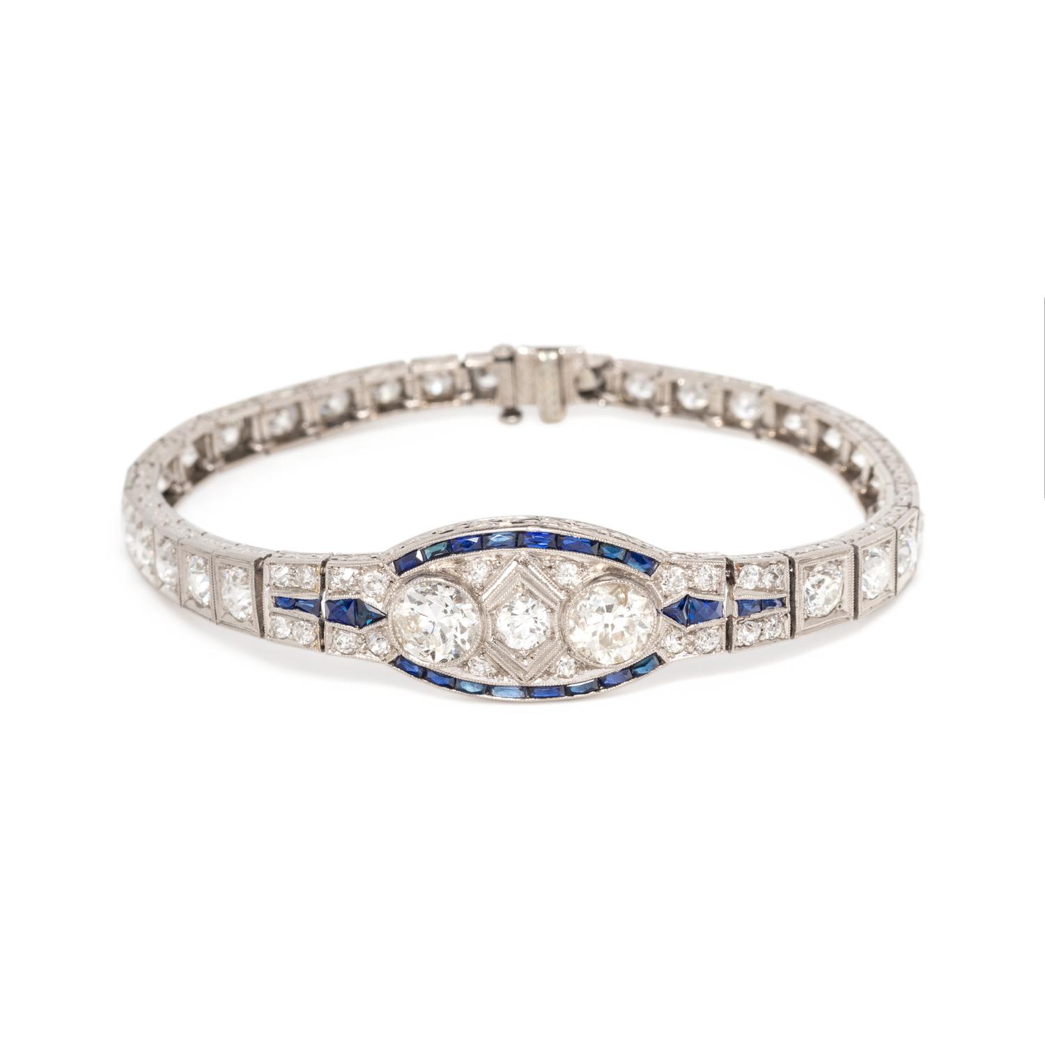 ART DECO, DIAMOND AND SYNTHETIC SAPPHIRE BRACELET