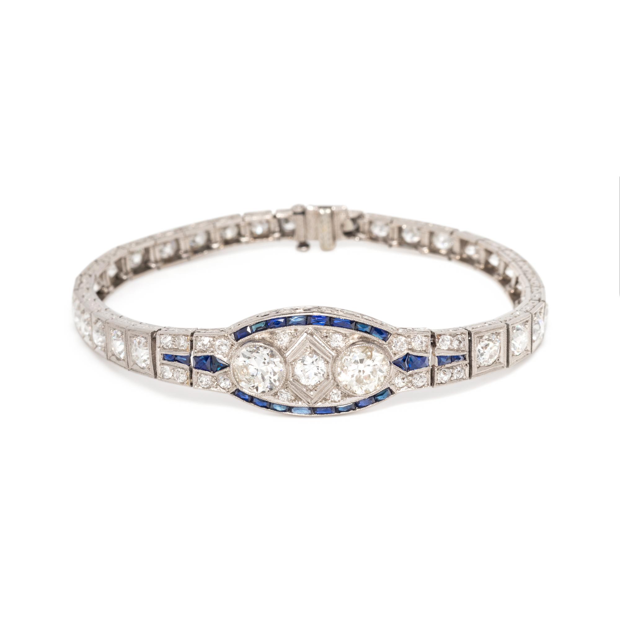 ART DECO, DIAMOND AND SYNTHETIC SAPPHIRE BRACELET